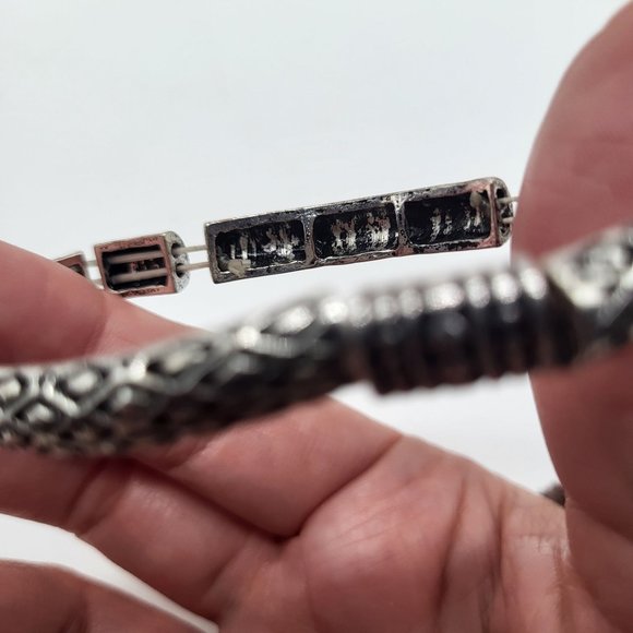 Parfois Zinc Stretch Bracelet Black Silver Tone Geometric Diamond Shape - Picture 9 of 11